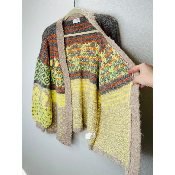 Fate Yellow Tan Gray Multi Floral & Stripe Print Open Front Cardigan XS - Picture 6 of 13